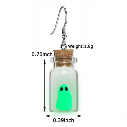 Ghost Earrings, Ghost In A Bottle Earring, The Adopt A Ghost Earring, Halloween Tiny Glow-In-The-Dark Spooky Charm Pendant Earrings Party Jewelry Gifts for Women