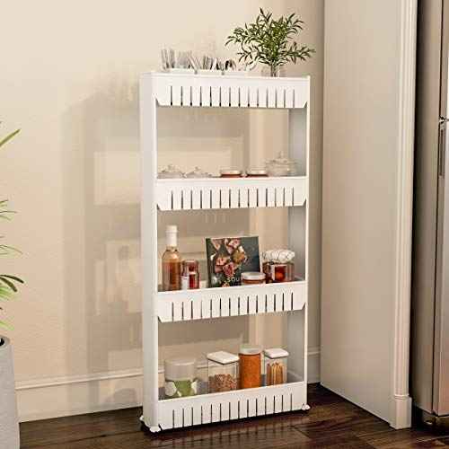 4-Tier Storage Organizer Rack - Plastic Rolling Cart for Office, Dorm, Bedroom, Bathroom, and Laundry Room Organizing by Lavish Home (White)
