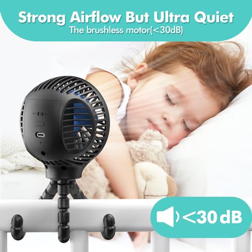 HomeLifairy Portable Stroller Fan, USB or Rechargeable Battery Operated with 3 Speeds and 360°Rotate, Cooling Clip On for Baby Crib Travel Car Seat Black