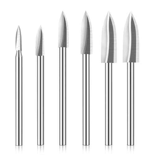 6 PCS FFyeiiy Wood Carving Bits, 1/8¡± HSS Rotate Tool Engraving Drill Bit Set, DIY Wood Carving Bits Crafts Grinding, Woodworking Rotary Tools Shank Universal Fitment