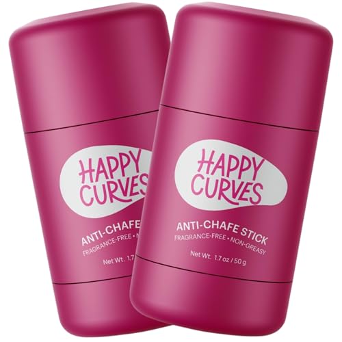 HAPPY CURVES Anti-Chafe Stick - Chafing and Friction Defense for Women, Ideal for Thighs, Underarms and More - Thigh Rub Protector and Chafing Balm, Perfect for Active, Non-Active Women (2 Pack)