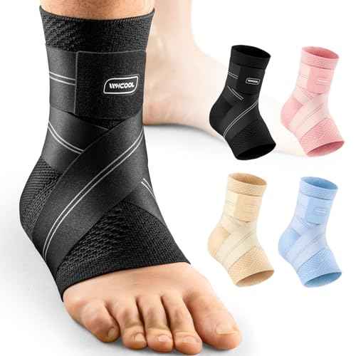Flat Knitting Ankle Brace For Women&Men, 7-Zone Dynamic Compression Sleeve w/Flex Strap,Foot Support For Sports, Sprained Ankle, Achilles Tendonitis, Plantar Fasciitis Relief(Pack of1)L, Black