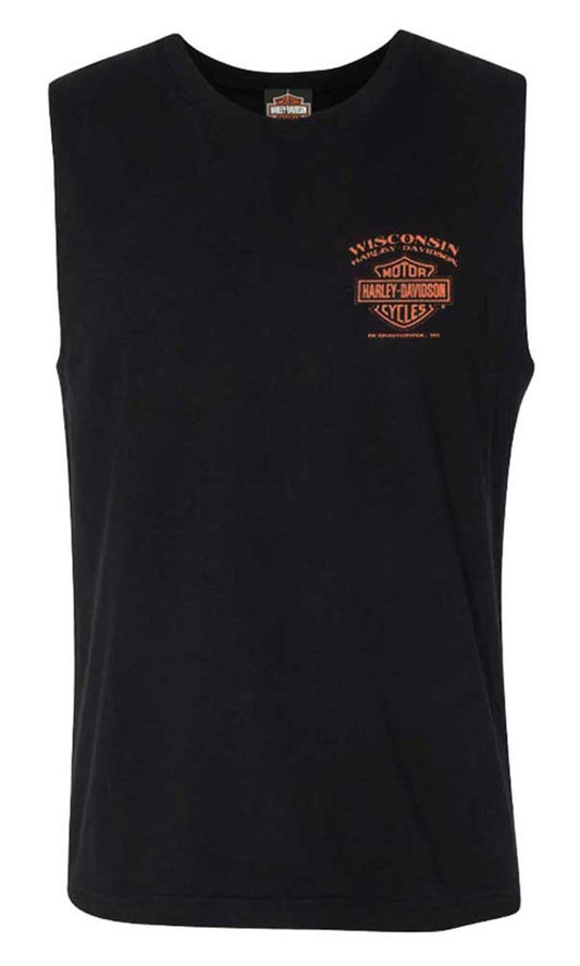 Harley-Davidson Men's Eagle Piston Crew-Neck Sleeveless Cotton Muscle Tee (L) Black