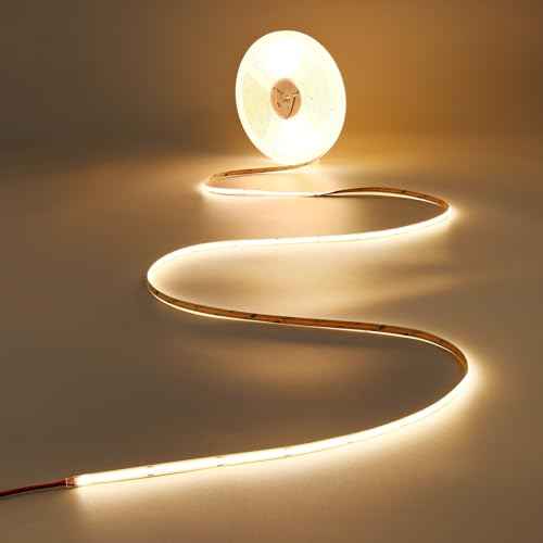 JOYLIT 49.2FT/15M COB LED Strip Lights 24V 3000K Warm White Indoor, 480LEDs/M High Density Spotless CRI 90+ Dimmable Flexible Tape Light for Bedroom, Cabinets, Retail (Power Supply Not Included)