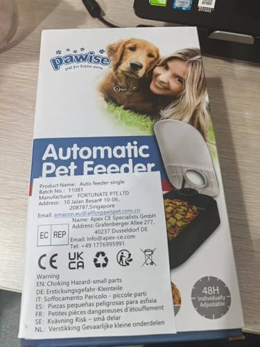 Pawise Automatic Cat & Dog Feeder with Ice Pack - 1-Meal Wet & Dry Food Dispenser, 48-Hour Timer, Dishwasher Safe, Perfect for Pets