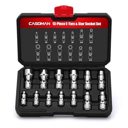 CASOMAN 13PCS 1/4" & 3/8" Drive Universal External Star Socket Set, E4 to E24, CR-V, Swivel Head, 360 Degree Access, with Sturdy Molded Case
