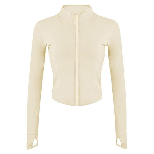 Lviefent Womens Lightweight Full Zip Running Track BBL Jacket Workout Slim Fit Yoga Sportwear with Thumb Holes (Apricot, Medium)