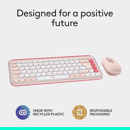Logitech POP ICON Keys Wireless Bluetooth Keyboard, Comfortable Typing, Programmable Keys, Easy-Switch Between up to 3 Devices, for Laptop, Tablet, PC – Rose and Off-White