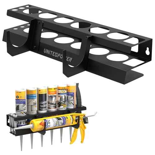 UNITEDPOWER Caulking Gun Holder 6+1, Wall Mount Hand Caulking Gun Storage Rack, Caulk Tube Organizer for Workshop, Shop, Garage