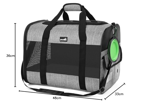 pecute Pet Carrier Bag, Cat Carrier Handbag, Portable Dog Travel Bag with Foldable Bowl, Breathable Mesh Fabric, Suitable for Both Long And Short Trips, Used for Cats and Puppies (XL,Grey)