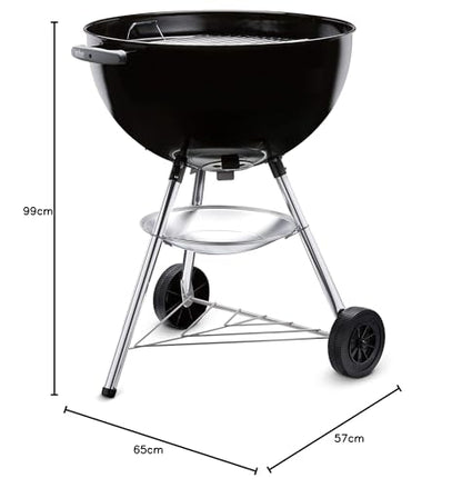 Weber Bar-B-Kettle Charcoal Barbecue/Porcelain-Enamelled Lid & Bowl, 57 cm Cooking Surface, Ash Collection Tray, Tripod Stand and Wheels, Black/Silver