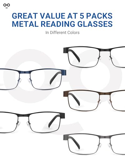 JOLISU 5PCS Reading Glasses Men - Blue Light Blocking Computer Metal Thin Frame Readers For Mens/Women（3.00）