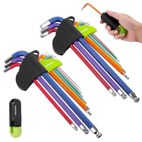 Allen Wrenches Sets, 19pcs Metric & SAE Allen Key Set with Ball End & T Handle, Extra Long Arm Key (1.5mm-10mm & 1/16"-3/8") for Bicycle, Furniture Assembly, Home Repair