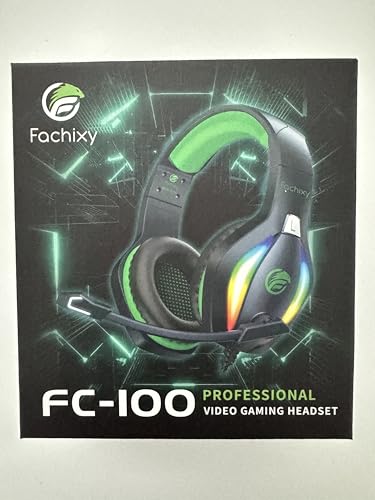 Fachixy FC100 Gaming Headset with Microphone for PS4, PS5, Switch, Xbox, PC, Mac, Gamer Headset with RGB Light, Computer Headphones with Mic