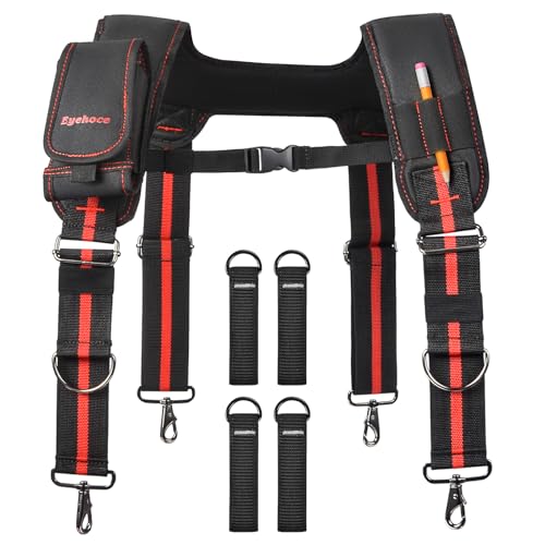 Heavy Duty Tool Belt Suspenders ? Adjustable X-Back Padded Shoulder Harness with Universal Hooks ? Tactical Work Suspenders for Electricians, Carpenters, Construction