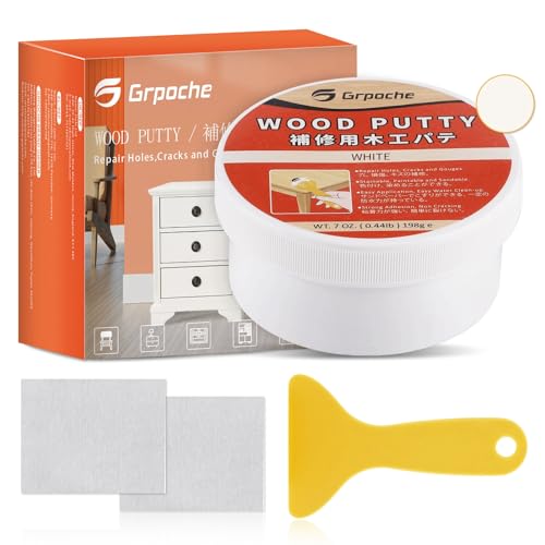 Wood Filler Putty, White Wood Putty Filler Paintable, Stainable, Sandable, 7 Ounce Furniture Repair Kit, Quickly Repair Holes, Cracks, Chips and Scorched Areas of Wooden Furniture Floor,Easy to Use