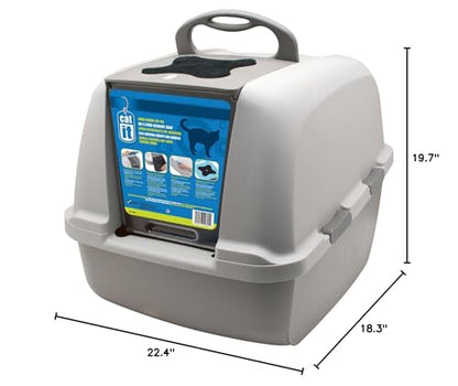 Catit Airsift Jumbo Hooded Litter Pan, Warm Gray/White - Privacy and Easy Access for Cleaning - Ideal for Larger or Multiple Cat Households