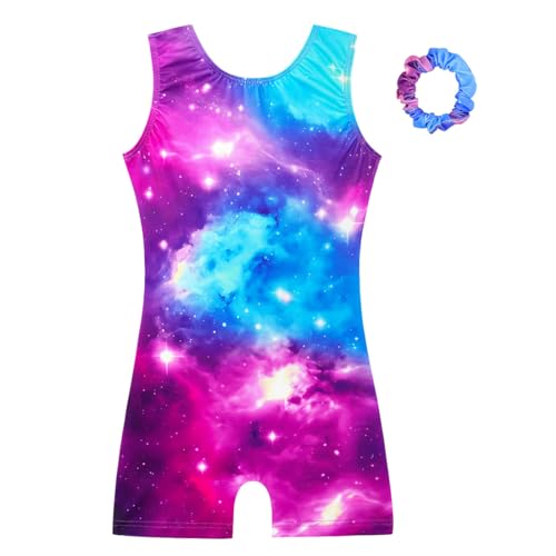 HOZIY 5t Leotards for Girls Gymnastics with Hair Tie Tumbling Outfits 5-6 Years Gymnastic Space Multicolored Pink Purple Blue Biketard Kids