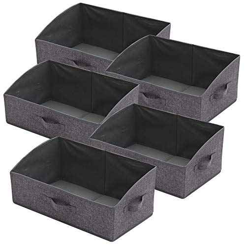5 Pack Trapezoid Large Foldable Closet Storage Bins with Handle, Fabric Storage Organizer Cube Cloth Containers Linen Box Shelf Baskets for Clothes Clothing Shelves Wardrobe