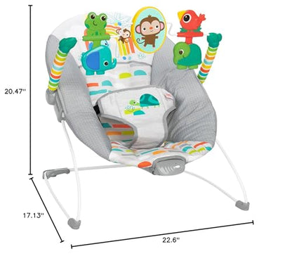 Bright Starts Playful Paradise Comfy Baby Bouncer Seat with Soothing Vibration and Toys, Unisex, 0-6 Months
