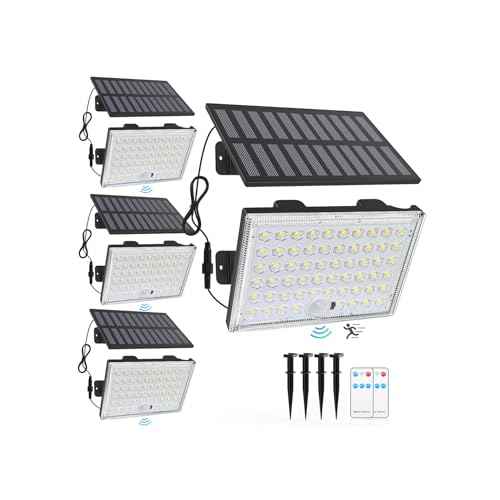 Outdoor Solar Lights, Split Solar Motion Sensor Outdoor Lights with Remote Control, IP65 Waterproof Solar Lights, 3500LM LED 3Modes Flood Lights for Yard,Patio,Barn,Garage, 4 Pack