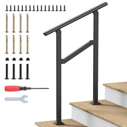 Hand Rails for Outdoor Steps, 2-5 Steps Wrought Iron Handrails for Outdoor Steps, Stair Railing for Porch, Home, Garden, Indoor, Staircase Handrails for Wooden, Cement, Brick, Marble (2 Steps)