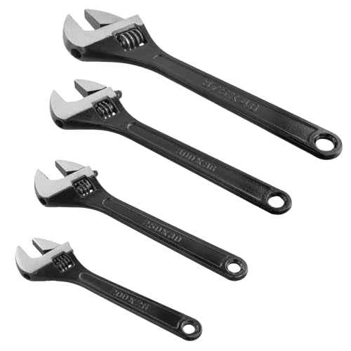 HOIGON Set of 4 Black Adjustable Wrench, 8 10 12 15 Inch Heavy Duty Crescent Wrenches with Wide Jaw and Ergonomic Handle for Machine Maintenance