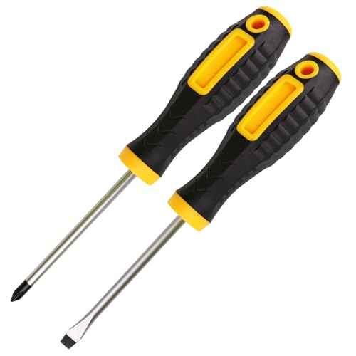 4 Inch Screwdriver Set Phillips and Slotted, 2 Pack Magnetic Screwdrivers Set Flat Head Cross Head Screwdriver Cushion-Grip Handles Non-Slip Screwdrivers