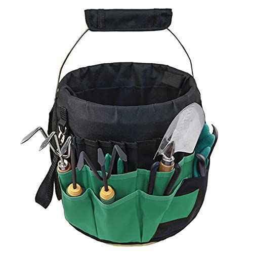 Green Gardening Tools Organizer 5 Gallon Bucket Tools Kit Storage Organizer with Handle, Garden 42 Pockets Tools Management Bucket Bag Trays, Insert Bucket Boss Tools Organizer (Tools Excluded), Black, 17.91 inch x 11.81 inch