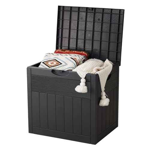 33 Gallon Outdoor Storage Box, Small Deck Box Waterproof, Lockable Secure Package Bin Delivery Box for Outside Front Porch, Patio Cushions Storage Box, Delivery Driver Snack Box for Porch, Black