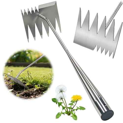 Weed Puller Tool, 2025 Upgraded Portable Manual Weeding Tools Gardening, 6 Teeth Dual Head Stainless Steel Hand Garden Weeding Rake, Weed Remover Tool for Gardening Backyard Yard Farm Planting Weeding