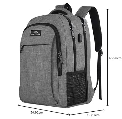MATEIN Travel Laptop Backpack, Work Bag Lightweight Laptop Bag with USB Charging Port, Anti Theft Business Backpack, Water Resistant School Rucksack Gift for Men and Women, Fits 15.6 Inch, Grey