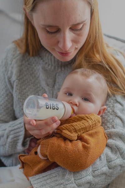 BIBS Baby Glass Bottle Complete Set 110 ml | BPA Free Natural Rubber | Made in Denmark | Ivory