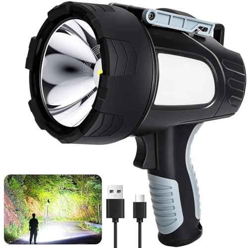 Rechargeable Spotlight Flashlight, 99,000 Lumen Super Bright Led Spotlight with 6 Modes & Foldable Tripod, Powerful Spot Light 30H Long Runtime, Handheld Spot Light for Outdoor Boating H?nting