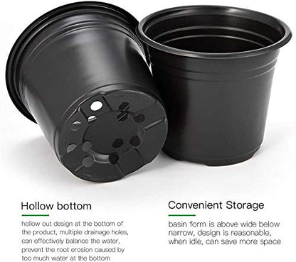 KAHEIGN 50Pcs 15cm Plastic Plant Flower Pots Lightweight Seed Starting Pots Nursery Seedlings Pots Flower Plant Container (15 x 13cm, Black)