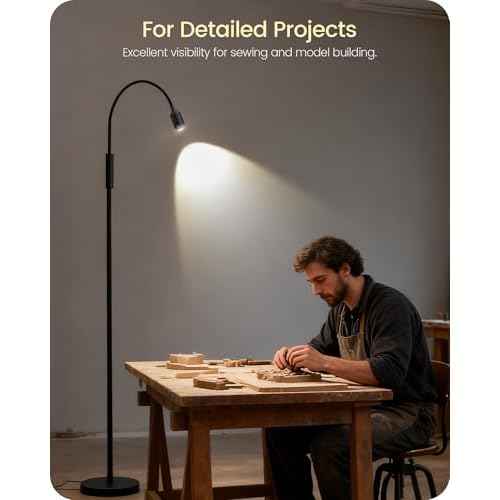 Reading Floor Lamp, 74.2" Tall LED Lamp with, 360¡Æ Flexible Gooseneck & Touch Control, 5000K 6W LED, Sturdy Base, Crafts Standing Lamp, for Reading, Living Room, Matte Black B16LD05