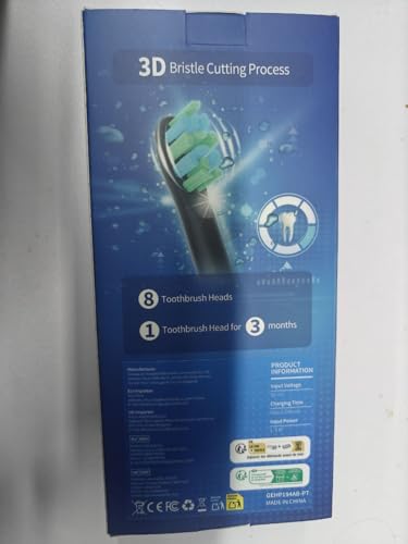 Electric Toothbrushes with 8 Replacement Brush Heads and 5 Brushing Modes,40,000vpm,Electric Toothbrush for Adults and Kids with 60 Days Battery Life,2 Minute Smart Time(Black)