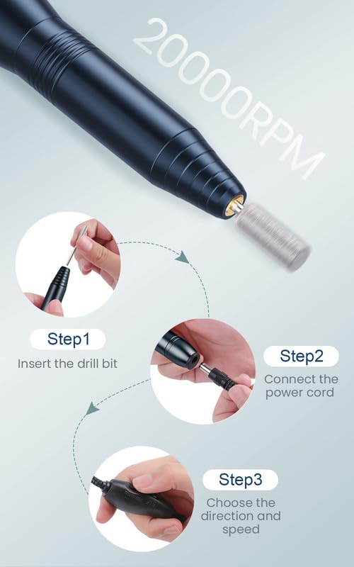 Portable Electric Nail Drill Machine, Professional 20000 RPM USB Manicure Pedicure Drills for Acrylic Nails Gel Polishing Shape Tools