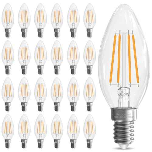 Candelabra Light Bulbs 40 watt Equivalent, E12 LED Bulb Non-Dimmable Chandelier Light Bulb, B10 LED Candle Bulb 2700K Soft White, 90+CRI, 400LM, Cear Glass, 24 Pack