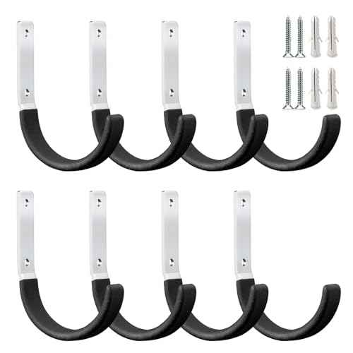 Heavy Duty Steel Garage Hooks,Garage Storage Utility Hooks,Heavy Duty Garage Garden Tool Organizer,Steel Wall Mount Hooks, Garden Hose Hanger, Small U Hooks (Black 8 Pack)