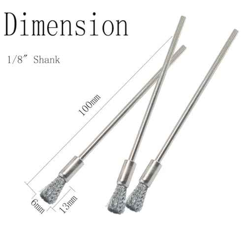 Luo ke 20 Pcs Extended Stainless Steel Cleaning End Brushes, 1/8'' Extra Long Shank Pen Shape Rust Paint Removal Bits Wire Brush for Rotary Tools