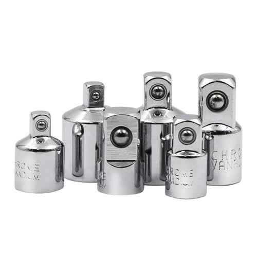 6 PCS Socket Adapter and Reducer Set, 1/4", 3/8", 1/2" Chrome Vanadium Steel Ratchet/Socket Extension/Conversion Kit for Automotive