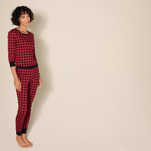 Amazon Essentials Women's Snug-Fit Cotton Sleepwear Pajama Set (Available in Plus Size), Classic Buffalo Check, X-Small