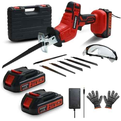 Cordless Reciprocating Saw, 2 x 2.0Ah Battery, Cordless Variable Speed, Blades Kit for Wood/Metal/PVC Cutting RED-A