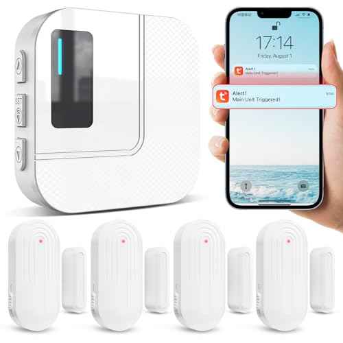 Door Chime,Sanjie WiFi Door Sensor Open Chime When Entering for Business/Home/Store/Office Alert Your Phone,Alarms for Kids Safety,500 FT Range,20 Ringtones,4 Sensors 1 Receiver