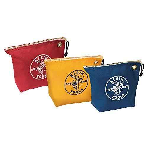 Klein Tools 5539CPAK Zipper Bags, Canvas Tool Pouches are 10-Inch Consumables Bags for Storing Parts, Assorted Color 3-Pack