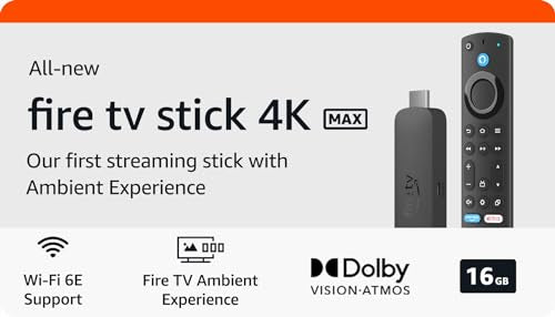 Amazon Fire TV Stick 4K Max streaming device (newest model) with AI-powered Fire TV Search, supports Wi-Fi 6E, free & live TV without cable or satellite