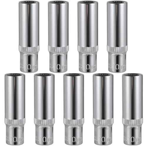 9-Piece 10mm Deep Sockets, 1/4-Inch Drive, 6-Point, Corrosion Resistance, Compatible with Standard Ratchet Wrenches and Tools