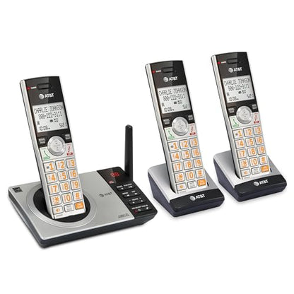 AT&T DECT 6.0 Expandable Cordless Phone with Answering System, Silver/Black with 3 Handsets