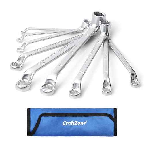 Metric Wrench Set 9 PC 6-24mm Wrench Sets 75-Degree Double Offset Box End Spanner Wrench Set CR-V Steel with Rolling Pouch